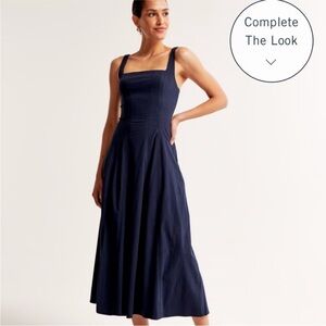 Fit and flare Navy Blue Midi Dress Abercrombie